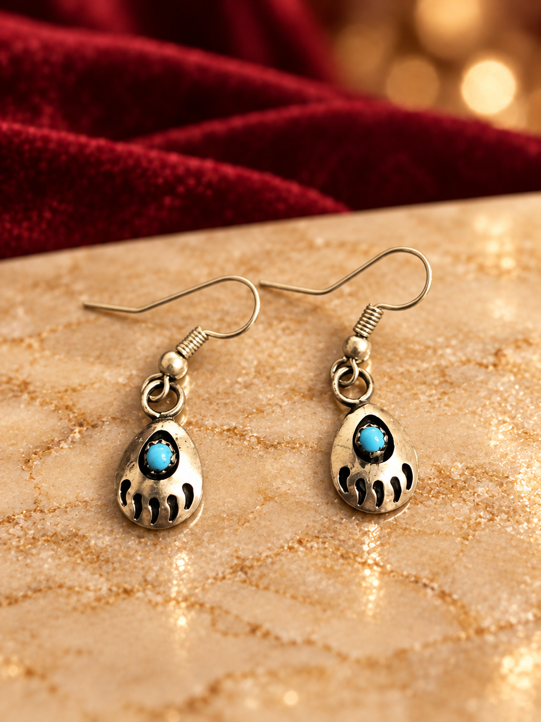 Paw-Motif Blue-Center Drop Earrings, Rochel Jewelry collection photograph