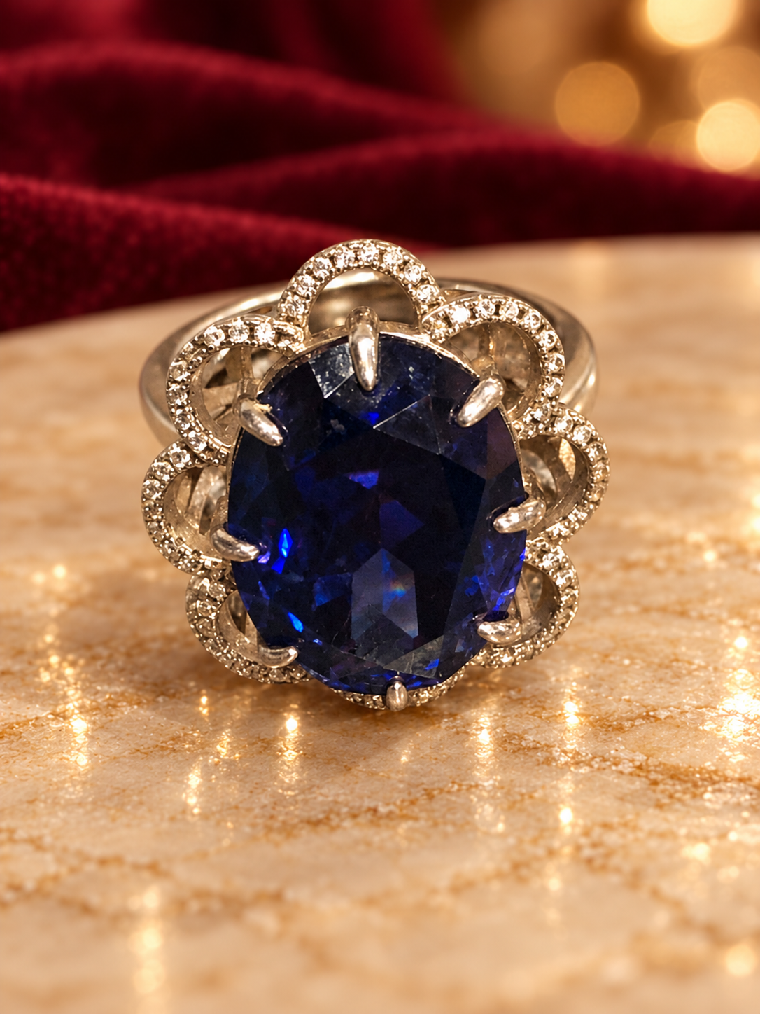 Deep Blue Oval Accent Ring, Rochel Jewelry collection photograph
