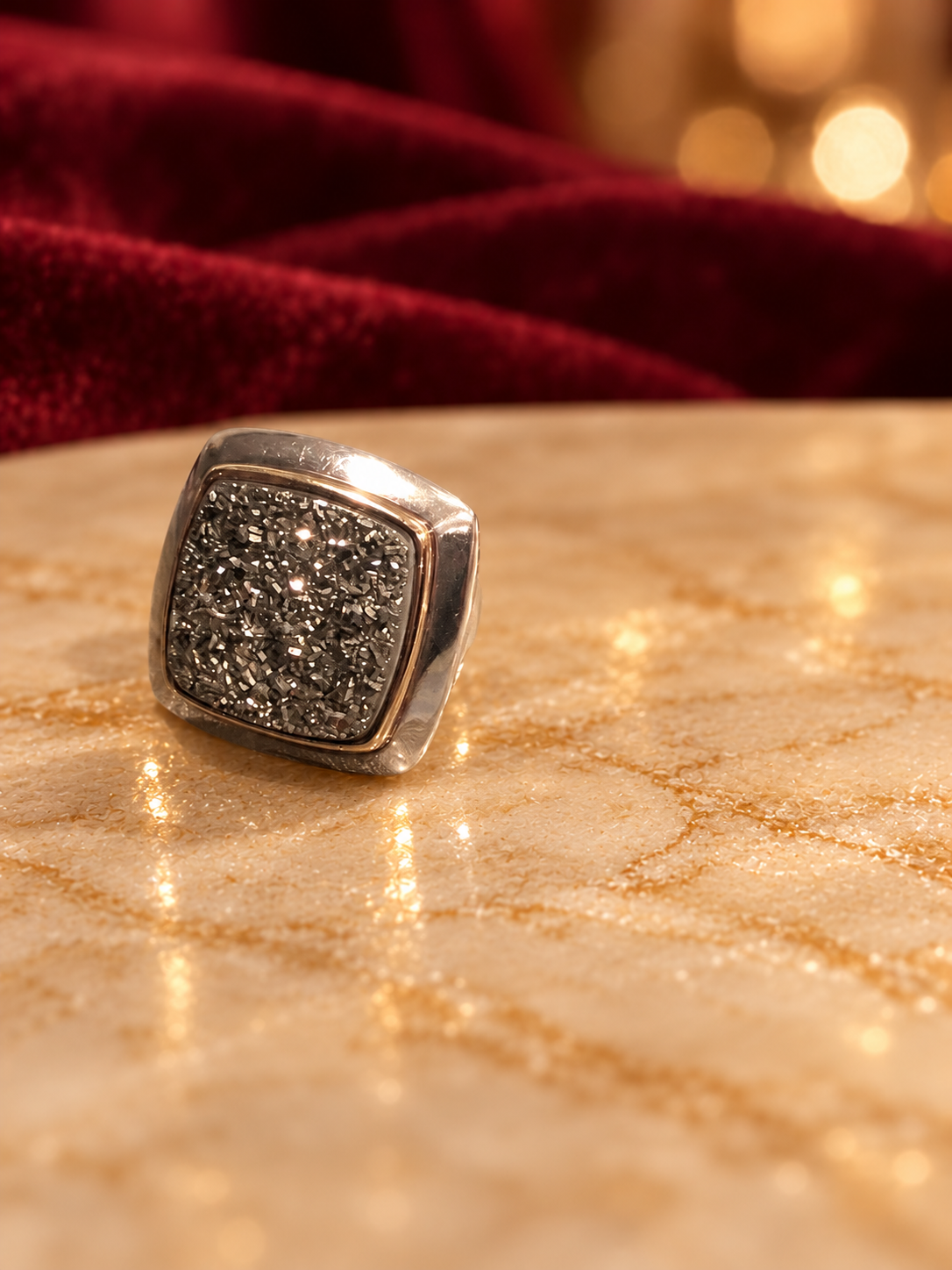 Square Sparkle-Detail Ring, Rochel Jewelry collection photograph