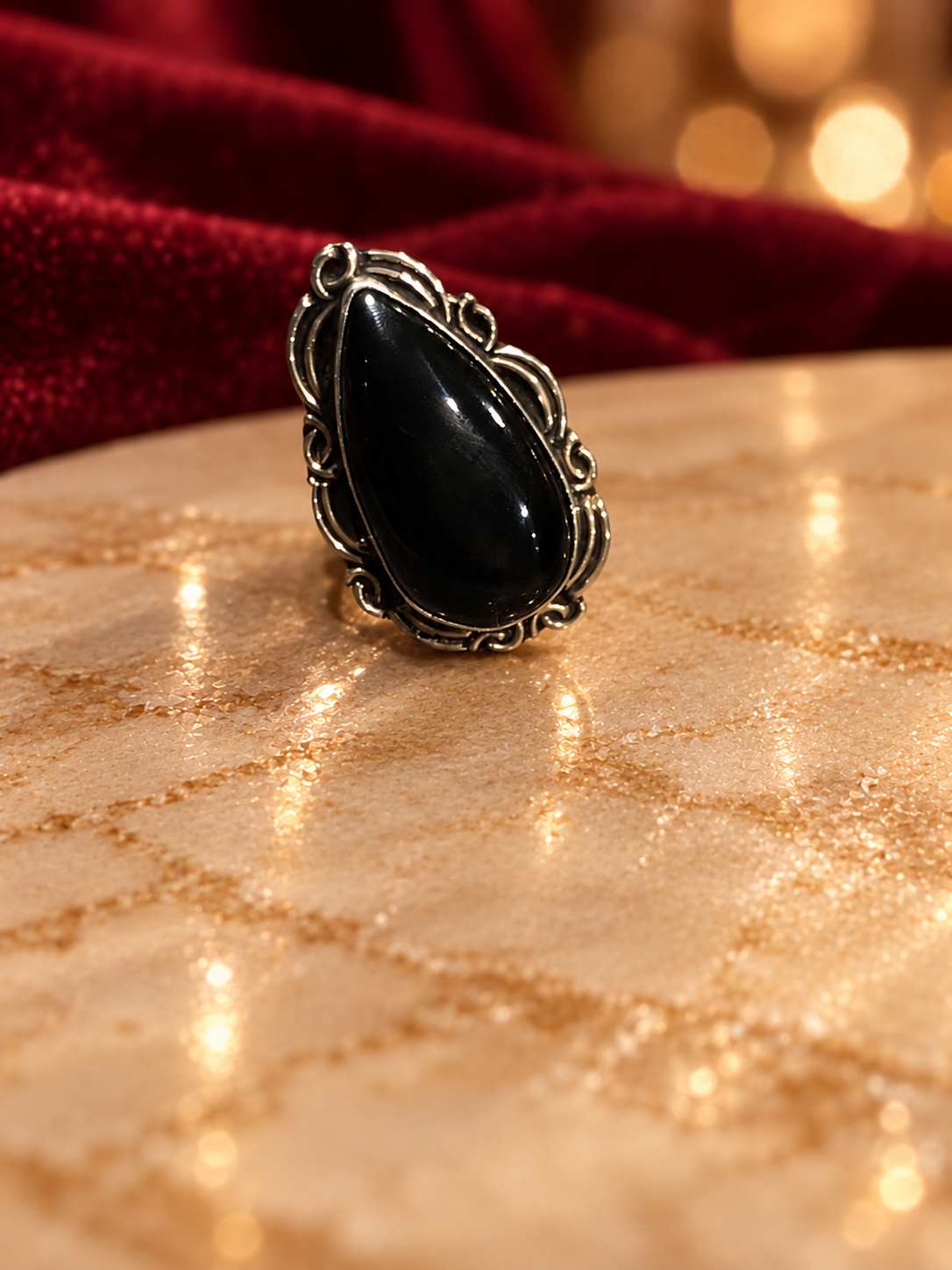 Black Teardrop Ornate Ring, Rochel Jewelry collection photograph