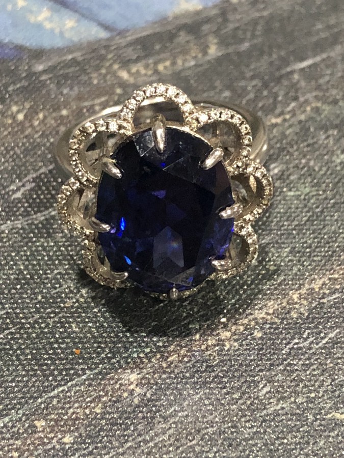 Deep Blue Oval Accent Ring